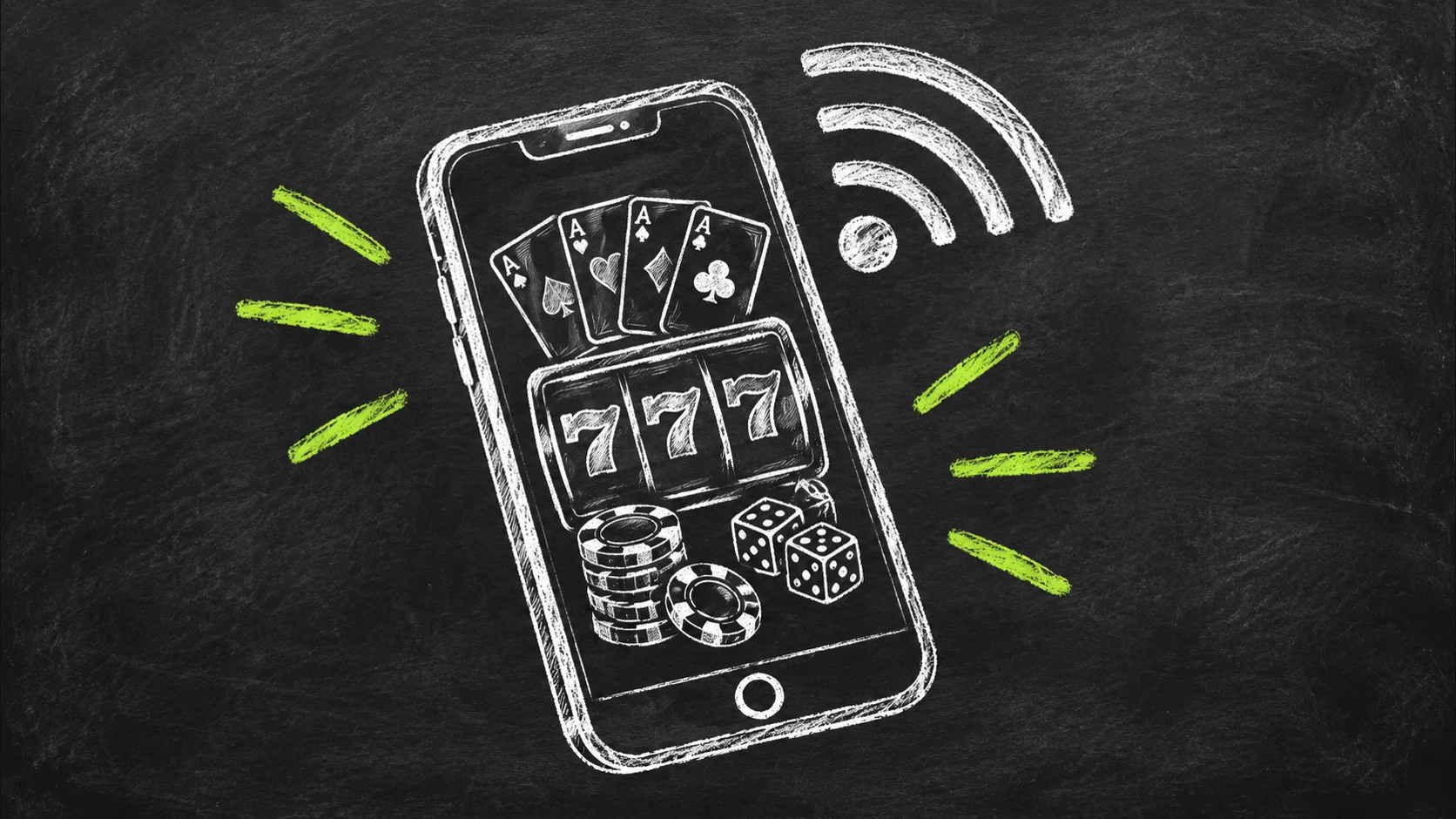 MGM casino games roulette and cards chalkboard illustration