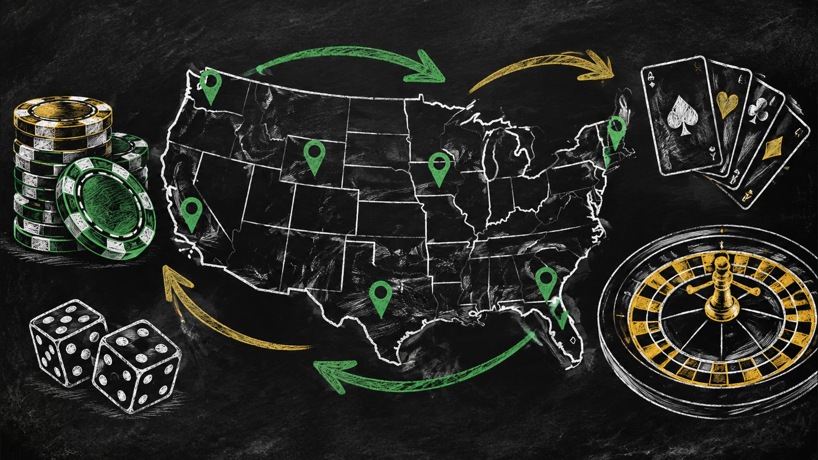 Casino geolocation support chalkboard illustration