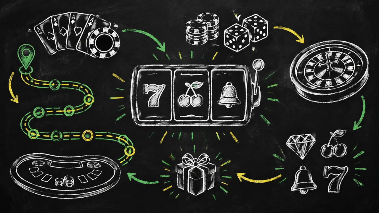 MGM Bet Casino chalkboard casino chips and roulette illustration